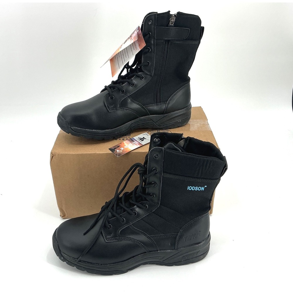 IODSON Men's‎ Black Lace Up Side Zip Combat Boots Size 9.5
